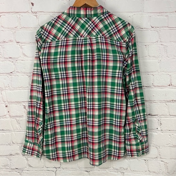 Talbots women’s green pink whit summer spring plaid button down front career - Picture 4 of 6